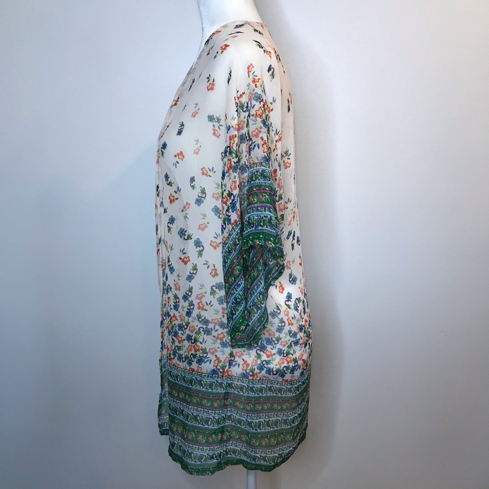 SOLD|Angie Floral Kimono Sheer Boho Cream & Green - Picture 4 of 6